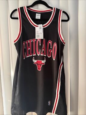GAP Black Mesh Chicago Bulls Jersey Dress with Red & White Trim
